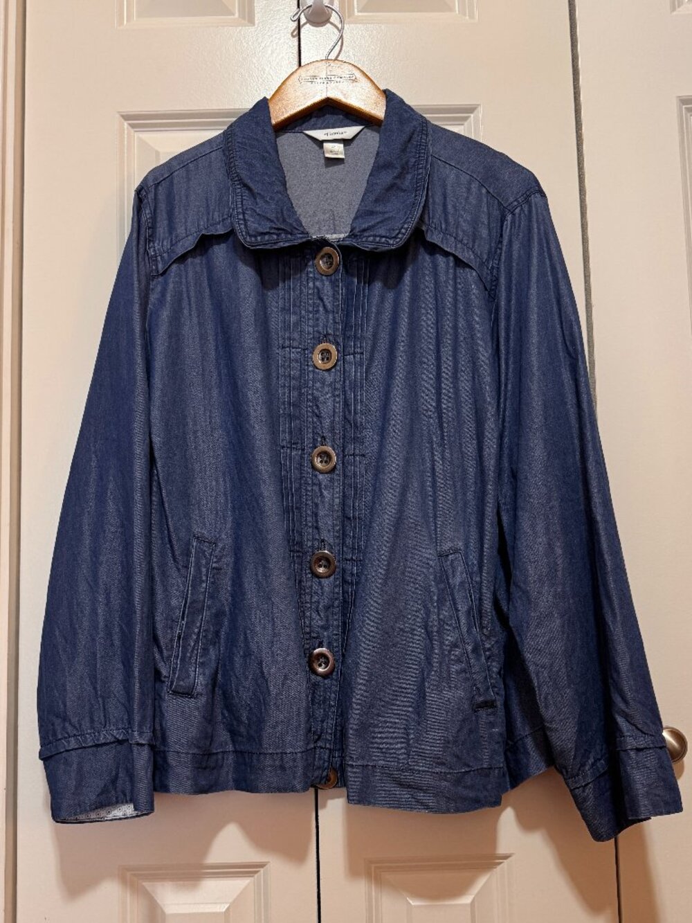 CJ Banks 2X Blue Lyocell Chambray Button Front Jacket Plus Size Pockets